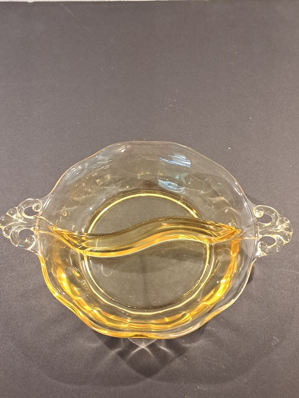 Vintage ~ Yellow Amber ~ Depression Glass ~ Divided Relish Candy Dish  ~ 6" EUC